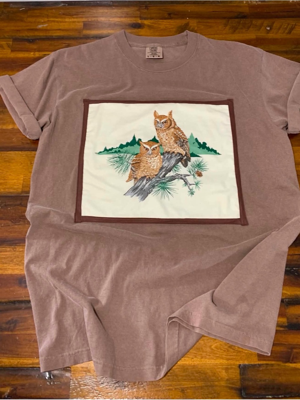 Comfort Colors Brown Short-Sleeve Tee with Vintage Owl Patch